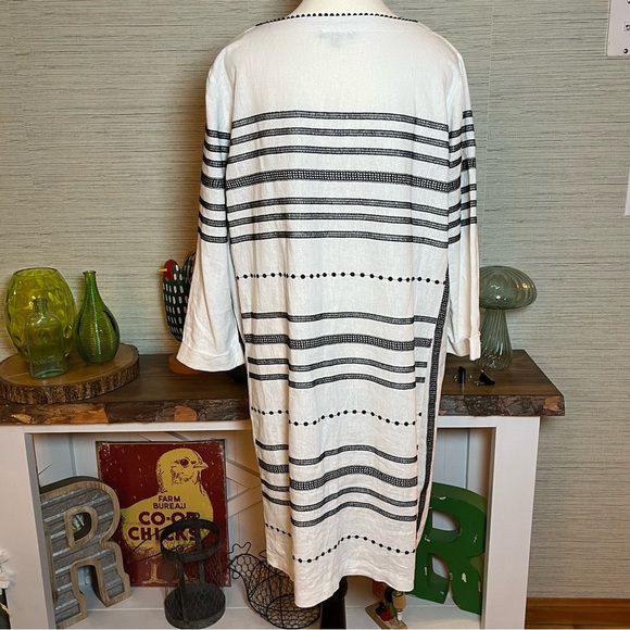 FOR CYNTHIA Embroidered Sz Medium Linen Blend 3/4 Sleeve Relaxed Fit Lagenlook - Picture 5 of 8